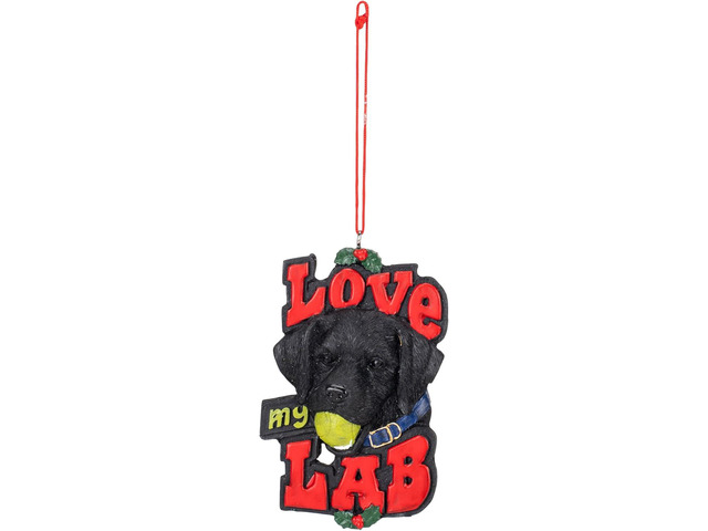 Kurt S Adler Black and Red Love My Lab Christmas Ornament, 4'