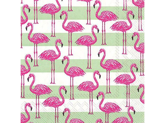 Boston International IHR Rosanne Beck Beverage Paper Napkins 5' Flamingo Stripe