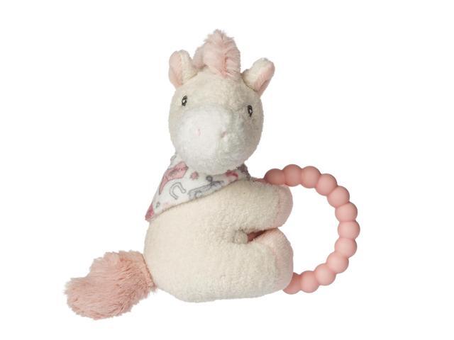 Mary Meyer Soft Baby Rattle with Teether Ring, 6-Inches, Cream Giddy Up Pony