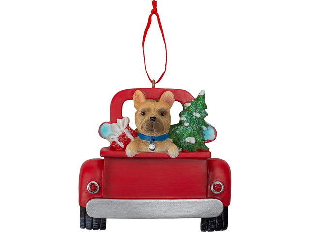 Kurt Adler French Bulldog Dog in Back of Truck Hanging Ornament 5 in. High,