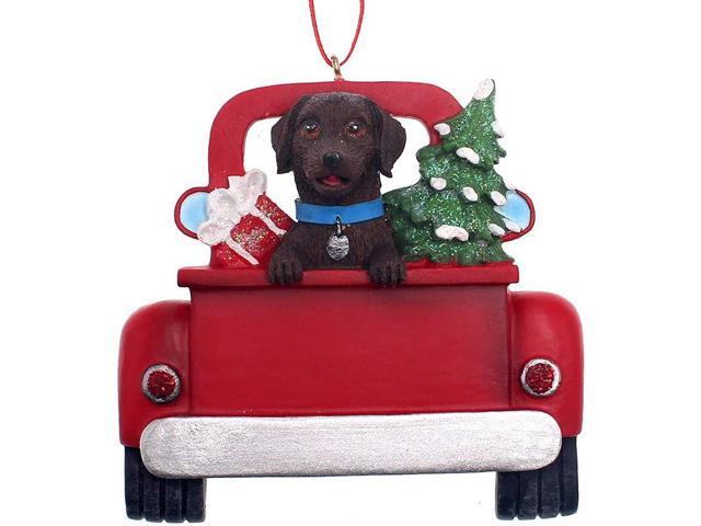 Kurt Adler Chocolate Labrador in Back of Truck Hanging Ornament 5 in. High,