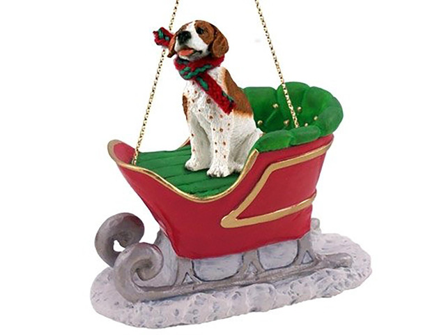 Pointer Brown & White Dog Sleigh Dog Holiday Ornament