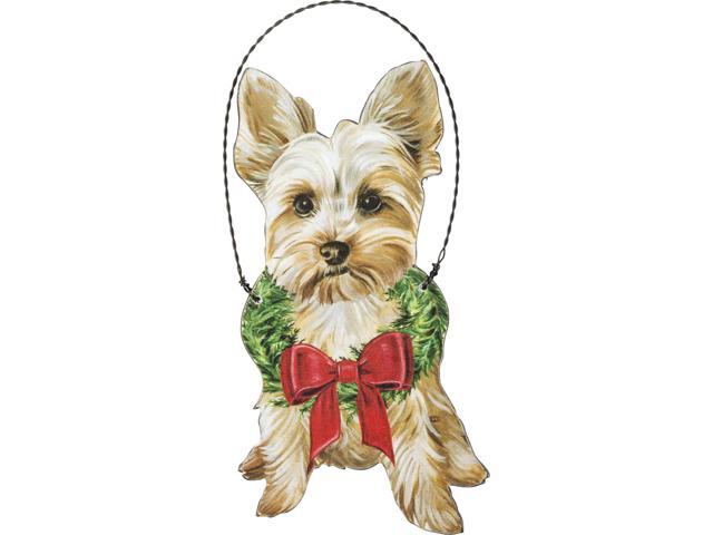 Primitives By Kathy Yorkie Yorkshire Terrier Wreath Wooden Christmas Ornament