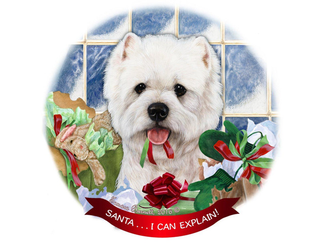 West Highland Terrier Westie Dog Porcelain Ornament 'Santa.. I Can Explain!'