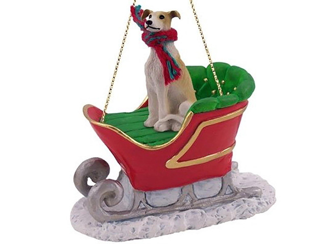 Conversation Concepts Tan-White Greyhound Dog Sleigh Dog Holiday Ornament