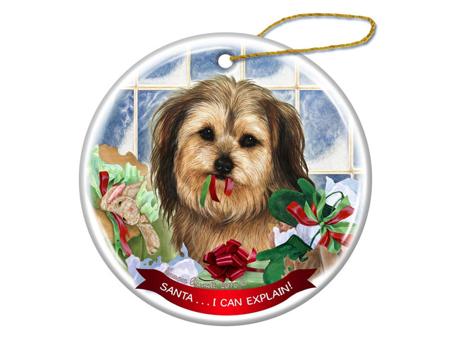 Yorkipoo Dog Porcelain Hanging Ornament Pet Gift 'Santa.. I Can Explain!'