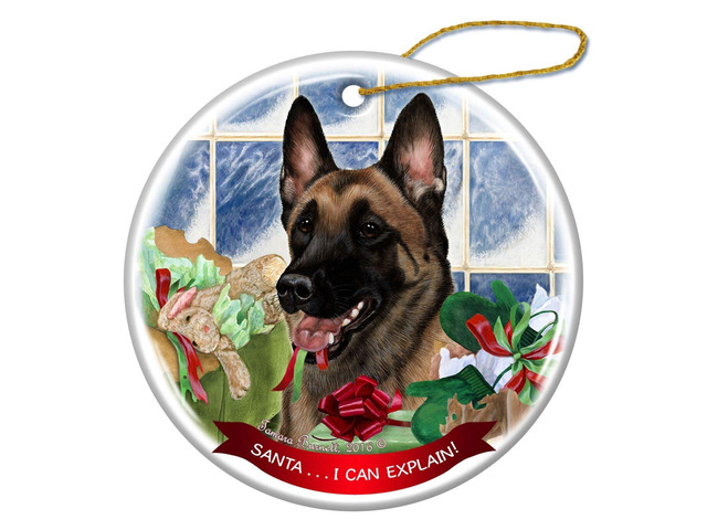 Belgian Malinois Dog Porcelain Hanging Ornament Pet Santa I Can Explain!