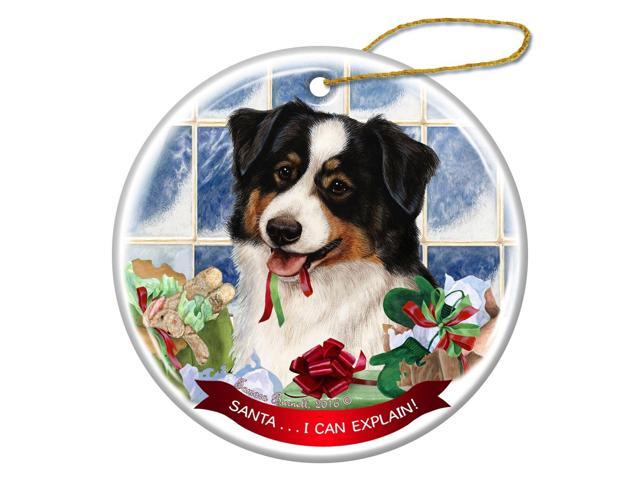 Australian Shepherd Black Tri Dog Porcelain Ornament Santa I Can Explain!