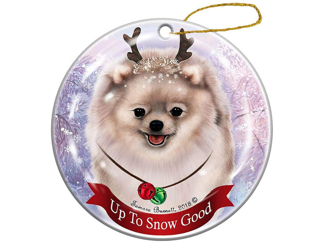 Holiday Pet Gifts Silver Pomeranian Dog Porcelain Christmas Ornament