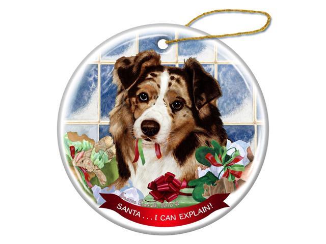 Australian Shepherd Red Merle Dog Porcelain Ornament Santa I Can Explain!