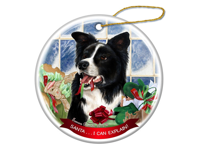 Border Collie Dog Porcelain Hanging Ornament Pet Gift Santa I Can Explain!