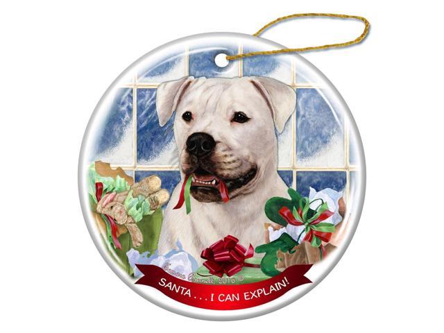 American Bulldog White Dog Porcelain Ornament Pet Gift Santa I Can Explain!