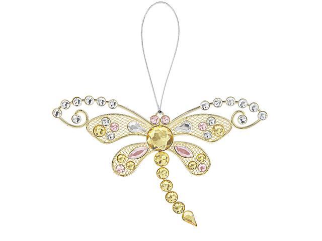 Colorful 6 Inch Sparkle Dragonfly Ornament/Sun-catcher (Pink Crystals)