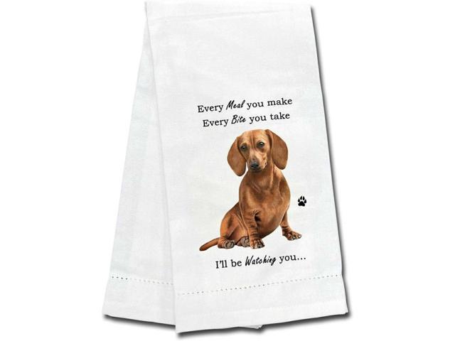 E & S Pets 711-13 Red Dachshund Dog Kitchen Towel, Off-white
