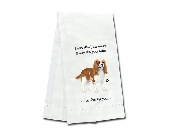 E & S Pets 711-18 King Charles Cavalier Dog Kitchen Towel, Off-white