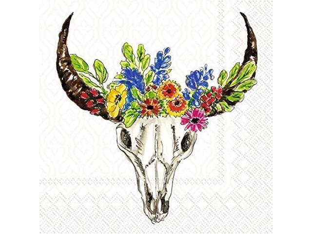Boston International 6.5 x 6.5 in. Paper Lunch Napkin Floral Skull
