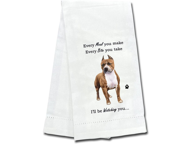 E & S Pets 711-26 Pit Bull Brindle & White Dog Kitchen Towel, Off-white