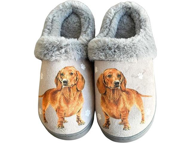 E & S Pets Red Dachshund Snugg Slippers for Pet Lovers - Fuzzy Memory Foam, S/M