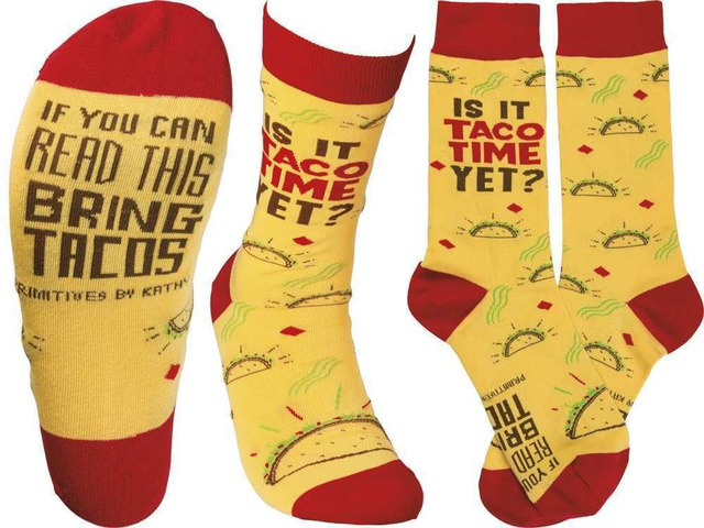 Primitives By Kathy Is It Taco Time Yet Socks in Yellow with Taco Design