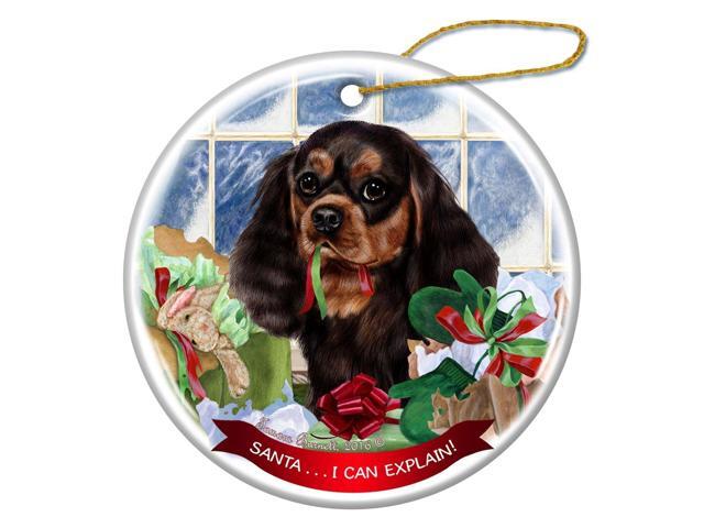 Cavalier King Charles Black/Tan Porcelain Ornament Santa. I Can Explain!