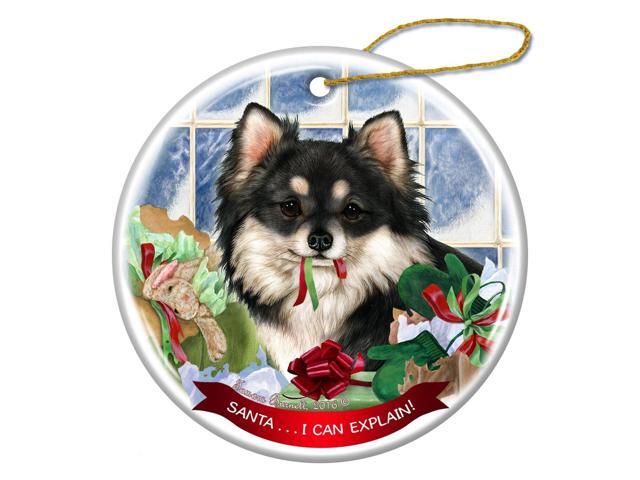 Black White Long Haired Chihuahua Porcelain Ornament Santa. I Can Explain!