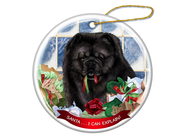 Black Chow Dog Porcelain Hanging Ornament Pet Gift 'Santa.. I Can Explain!'