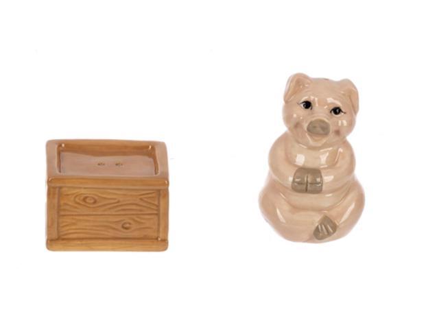 Ganz Dolomite Stacking Salt & Pepper Shaker Set, Pig and Box Crate