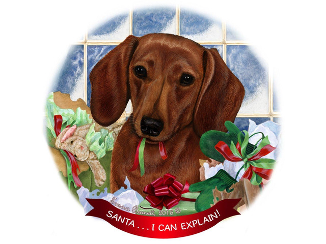 Red Short Hair Dachshund Dog Porcelain Ornament 'Santa.. I Can Explain!'