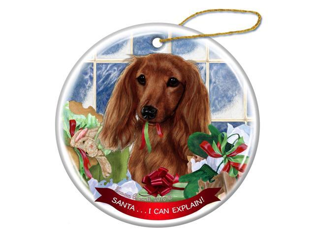 Long Haired Red Dachshund Dog Porcelain Ornament 'Santa.. I Can Explain!'