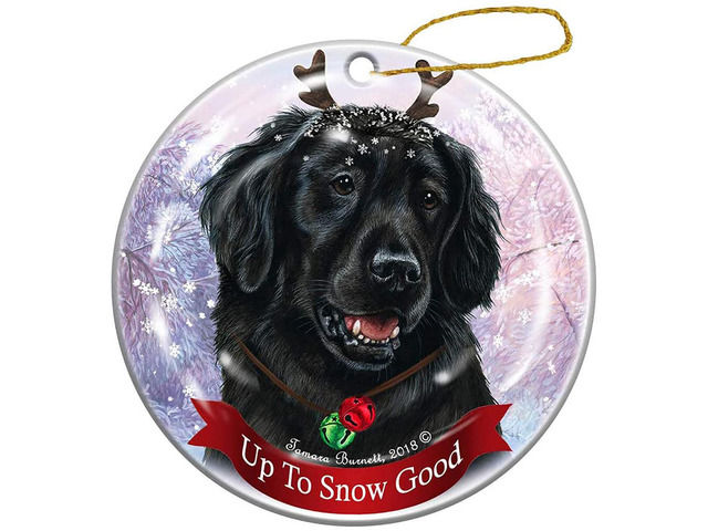 Holiday Pet Gifts Flat Coated Retriever Dog Porcelain Christmas Ornament