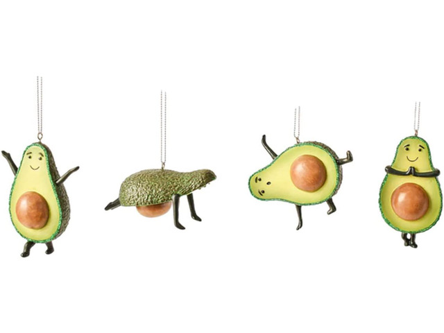 Ganz MX179426 Avocado Yoga Ornaments - Guacin' Around, Set of 4, 3.75 Inches Height