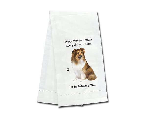 E & S Pets 711-37 Sheltie, Shetland Sheepdog Dog Kitchen Towel, Off-white