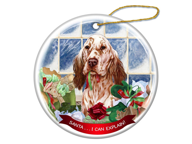 Orange Belton English Setter Dog Porcelain Ornament 'Santa.. I Can Explain!