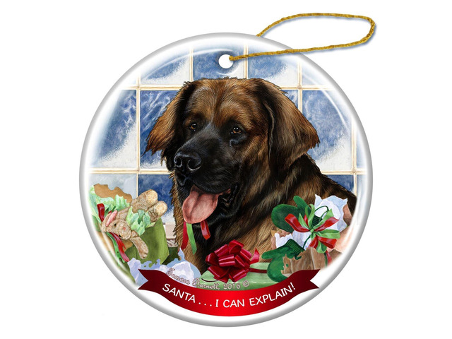 Leonberger Dog Porcelain Hanging Ornament Pet Gift 'Santa.. I Can Explain!'