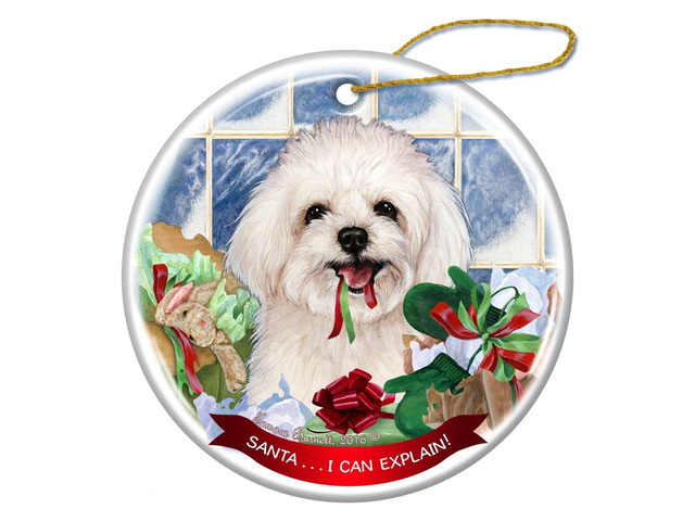 Maltipoo Dog Porcelain Hanging Ornament Pet Gift 'Santa.. I Can Explain!'