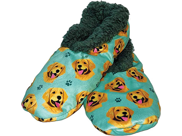 Comfies Womens Golden Retriever Dog Slippers - Sherpa Lined Animal Print Booties