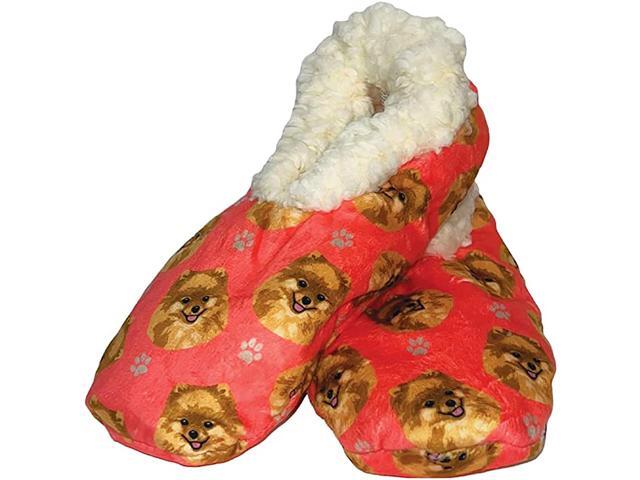 Comfies Womens Pomeranian Dog Slippers - Sherpa Lined Animal Print Booties