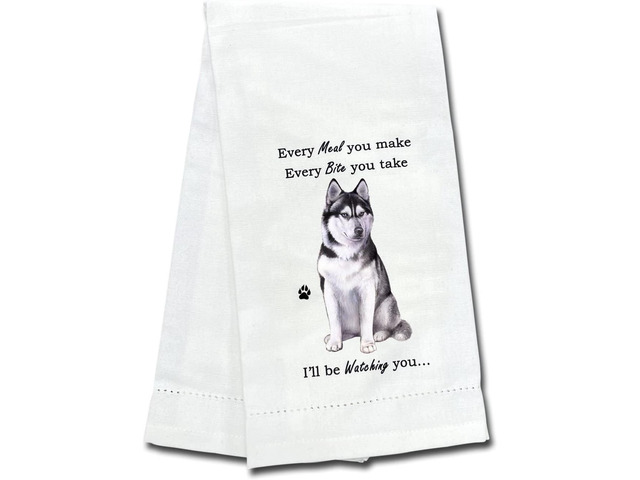 E & S Pets 711-40 Siberian Husky Kitchen Towels Dog Kitchen Towel, Off-white