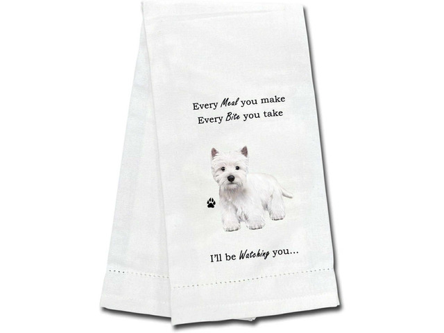 E & S Pets 711-45 Westie, West HIghland Terrier Dog Kitchen Towel, Off-white