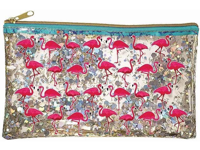 Spoontiques Flamingos Glitter Cosmetic Bag