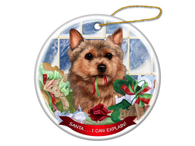 Norwich Terrier Dog Porcelain Hanging Ornament Pet Gift 'Santa.. I Can Explain!'