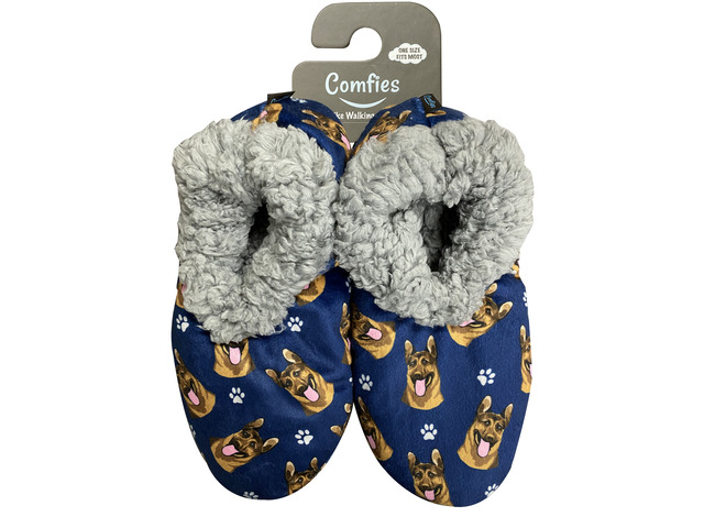 Comfies Womens German Shepherd Dog Slippers - Sherpa Lined Animal Print Booties