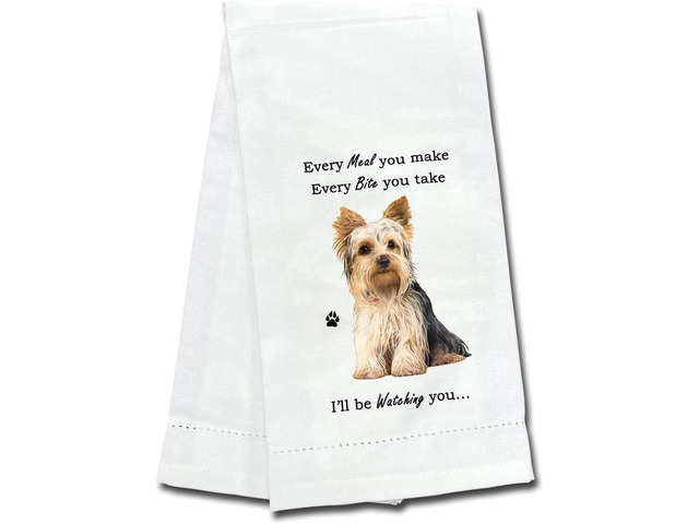 E & S Pets 711-45 Yorkie Yorkshire Terrier Dog Kitchen Towel, Off-white