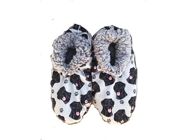 Comfies Womens Black Labrador Dog Slippers - Sherpa Lined Animal Print Booties