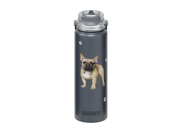 E & S Pets Stainless Steel Water Bottle 24 Oz., Spill Proof (French Bulldog)