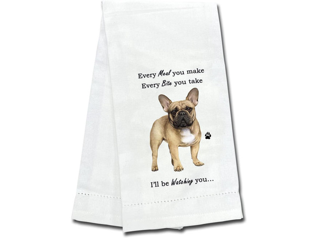 E & S Pets 711-64 French Bulldog Dog Kitchen Towel, Off-white