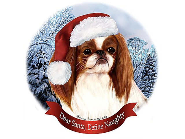 Holiday Pet Gifts Japanese Chin (Red & White) Santa Hat Dog Porcelain Ornament
