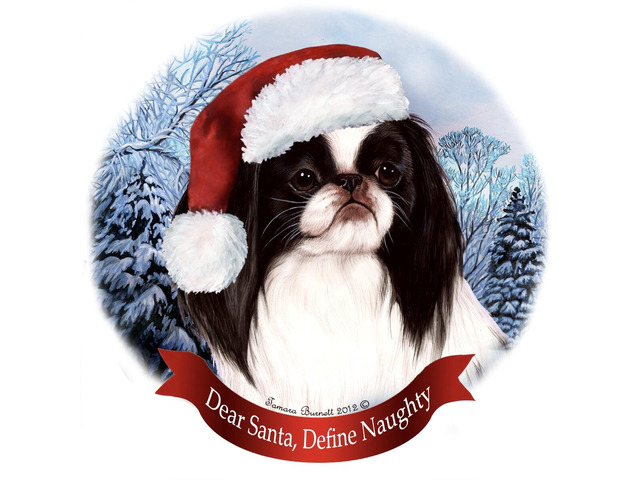 Holiday Pet Gifts Japanese Chin (Black & White) Santa Hat Dog Porcelain Ornament