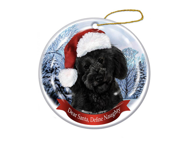 Holiday Pet Gifts Labradoodle (Black) Santa Hat Dog Porcelain Ornament