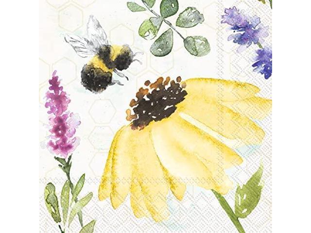 Boston International 5 x 5 in. Paper Cocktail Napkin Summer Bees Cream - Pack of 20